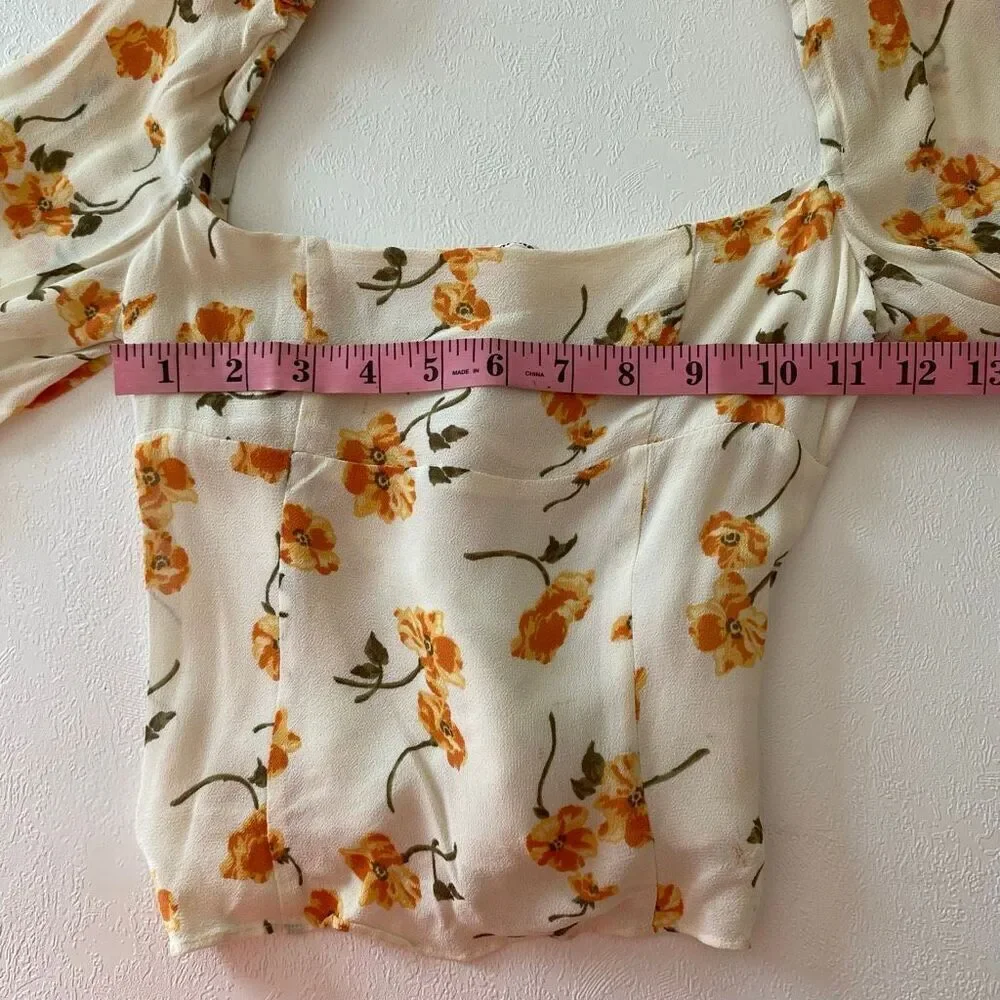 Reformation Floral Puff Sleeve Smocked Back Blouse Women’s 0